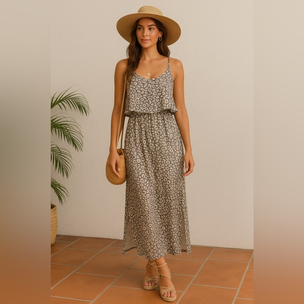 C. Luce Gray Leopard Print Maxi Dress